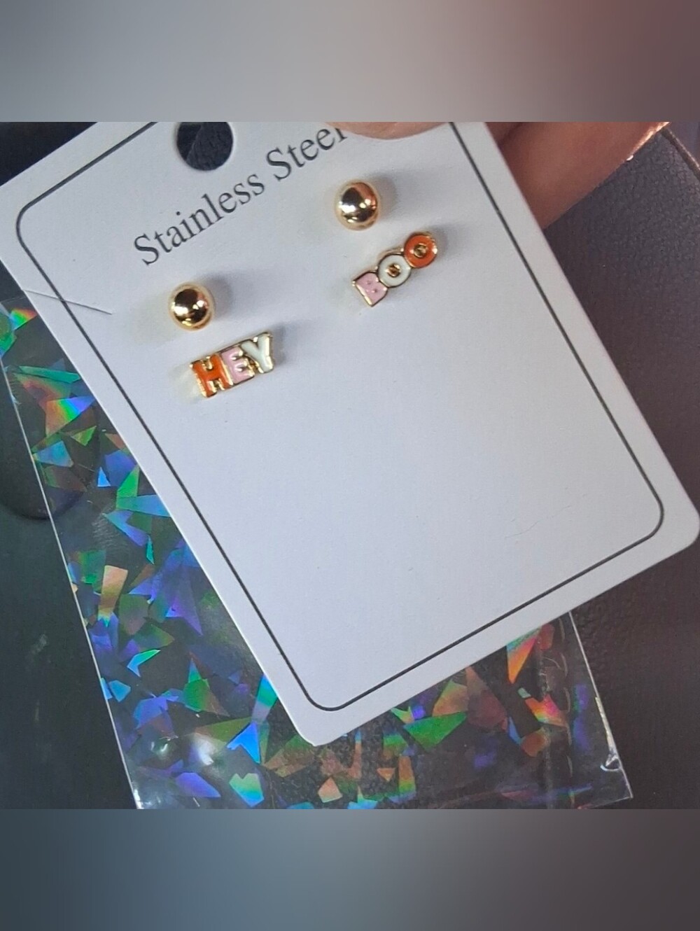 $8 Each Or Bundld 5/$20 Stainless Steel 'HEY' and 'BOO' Gold Stud Earring Set